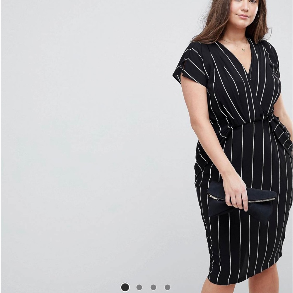 Asos Curve Womens Plus Size Midi Dress US size 20 Black White Stripe Drape